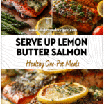 Golden Lemon Garlic Salmon Baked on a sheet pan topped with herbs and butter, perfect for Salmon In A Pan dinner.